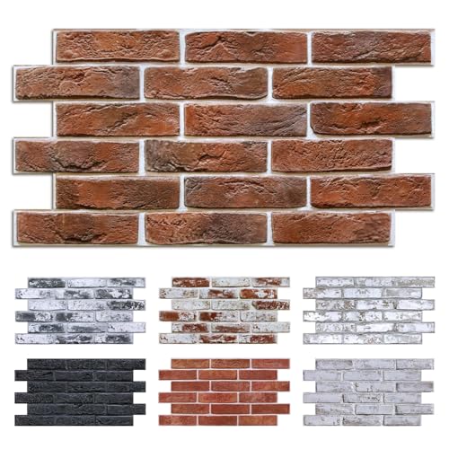 Commomy 3D Brick Wall Panels Peel and Stick - 12 pcs of 22.8' x 11.8' - Thin & UrltraLight Red Brick Wallpaper Stick on Tile for Kitchen, Bedroom, Living Room,TV Background,RV(Covers 22.48 sq.ft)
