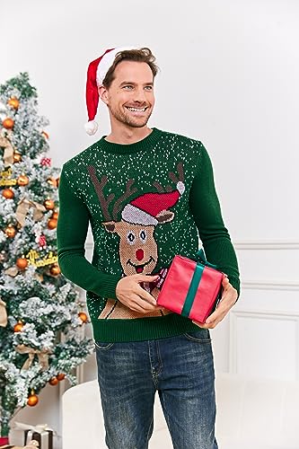 Karlywindow Mens Ugly Christmas Sweater Holiday Reindeer Snowflake Santa Soft Pullover Long Sleeve Knitted Sweaters3