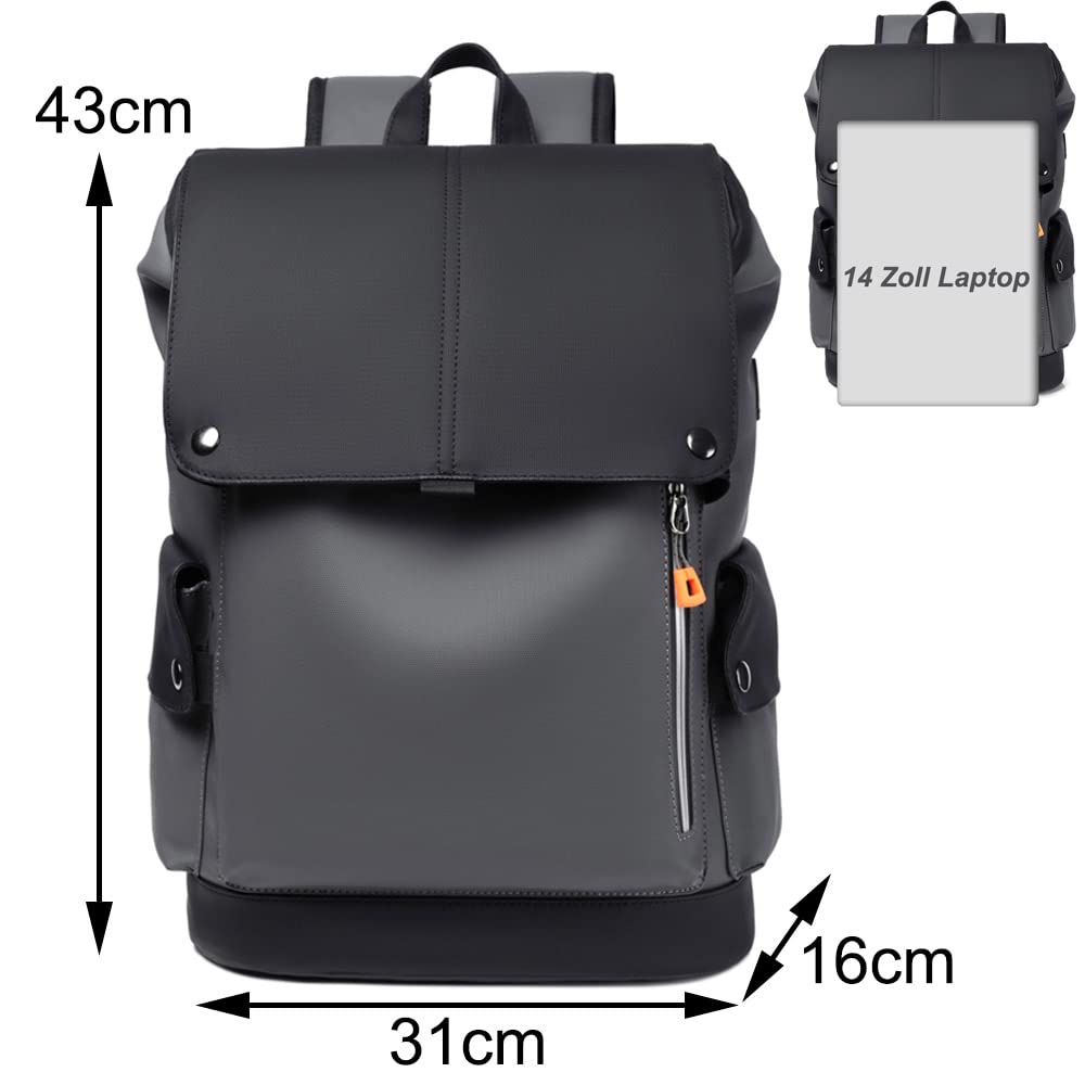 Plecak dzienny, damski, męski, z przyłączem ładowania USB, kieszeń na laptopa, plecak dzienny, plecak szkolny, wodoszczelny, czarny, L31/W16/H43