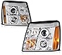 [For 2002 Cadillac Escalade Halogen Model] LED Halo Ring Chrome Projector Headlight Headlamp Assembly, Driver & Passenger Side