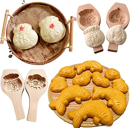 Wooden Cookie Molds Biscuit Mooncake Mold Cookie Stamps For Baking Pie Press For Christmas Thanksgiving Easter Mid Autumn Festival Diy（Fu) #TOP1