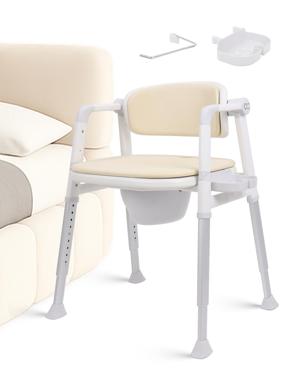 2-in-1 Shower Commode Chair, Lift-Up Arms, 300 lb, Beige