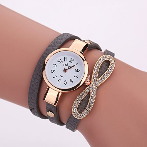 La Cabina Montre Bracelet Femme Fille Vintage en PU Cuir & Montre pour Robe Soirée Cocktail Sept Couleurs (Gris)