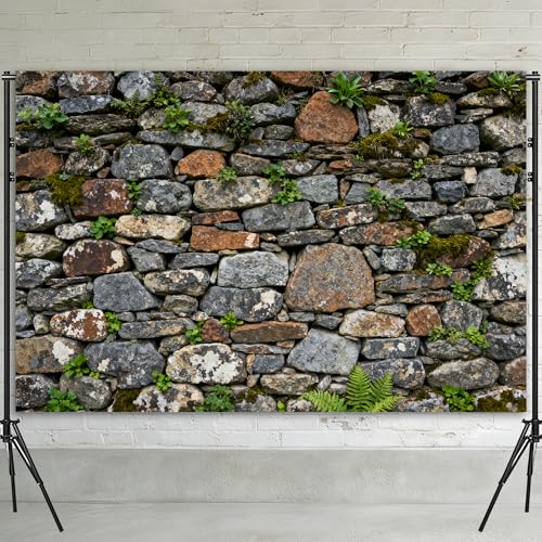 7x5ft Fabric Stone Wall Backdrop Upgraded Wrinkle-Free Medieval Castle Brick Wall Background for Photoshoot Ancient Rock Texture Photography Backdrop for Renaissance Party Decorations