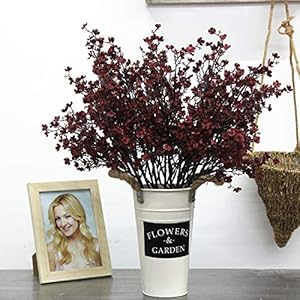 JAKY Global Babys Breath Silk Artificial Flowers Burgundy 6 Bundle Fall Stems Fake Plants Decor Wedding Party Decoration Bouquets Real Touch DIY Home GardenFarmhouseLiving Room Autumn Red 6pcs