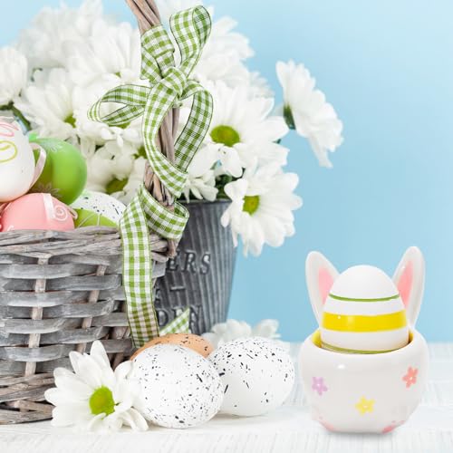 JarThenaAMCS Eierbecher aus Keramik, Set mit 4 bunten niedlichen Kaninchen, Porzellan-Eierhalter, Dekorationen, gekochte Kochutensilien, stabil, leicht zu reinigen, für Ostern, Frühstück, Party, Essen – Bild 8