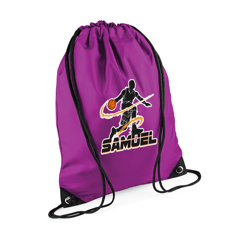 Personalised Basketball Player ANY NAME Sports Lover Gift for Men, Boy, Friend, Birthday present Drawstring Bag, PE Gym Kit Swimming, Sport Rucksack. (Magenta) — image 1