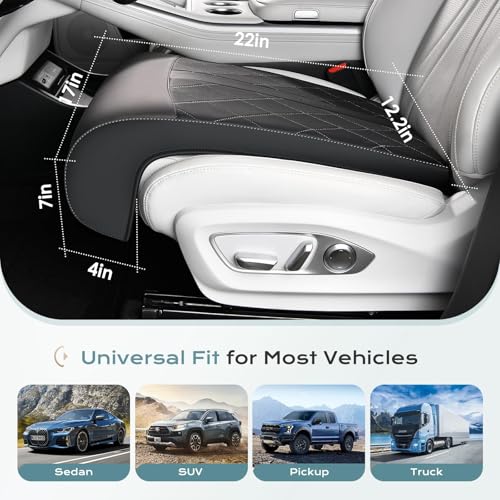 Image of Coverado Car Seat Extender Pad, Leather Car Seat Extender Leg Support Cushion for Long Driving, Leg Extension Cushion Car Seat Cushions, Leg Support Pad Universal for Diver Seat, Black