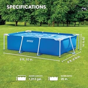 Intex 9.8' x 79" x 29.5" Rectangular Frame Above Ground Outdoor Backyard Swimming Pool with Flow Control Valve for Quick Draining, Blue Intex 98 x 79 x 295 Rectangular Frame Above Ground Outdoor Backyard Swimming Pool with Flow Control Valve for Quick Draining Blue