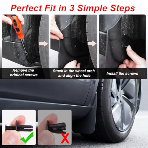 Image of RUTU TPE Mud Flaps for Tesla Model Y Juniper 2025 2026 4PCS | All Weather No-Drill Splash Guards, Front & Rear Fender Protection Kit, Tesla Model Y Accessories