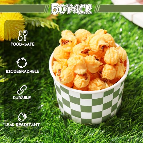 Image of Zopeal 50 Count Sage Green Checkered Ice Cream Cups Disposable Race Car | Dessert Bowls 9 oz, Paper Ice Cream Bowls, Birthday Party Supplies, Snack Cups Sundae Picnic Yogurt Bowls for Food