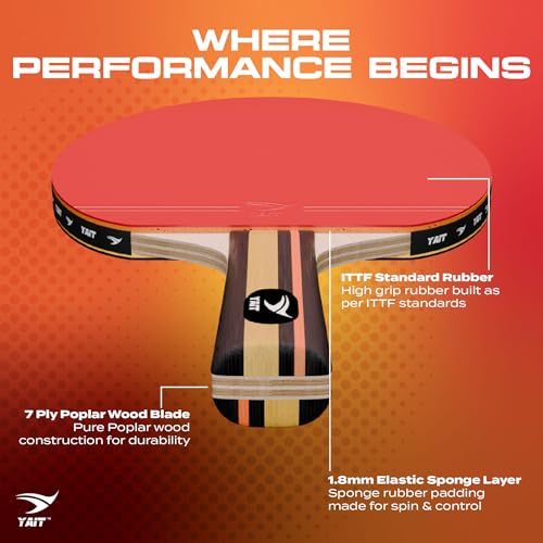 Image of Rally Table Tennis Racket | 7 Ply Wood Bat | 1.8mm Sponge | Indoor /Outdoor Play | High Spin Ping Pong Paddle with PP Box for Beginners & Intermediate Players | Table Tennis Racquet