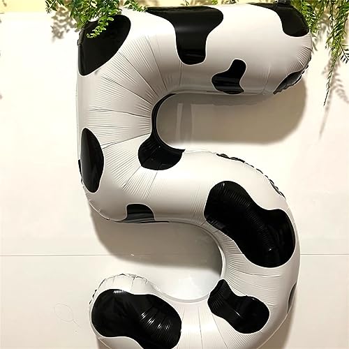 Image of Cow Print Number Balloons 5 for Kids, 40 Inch Foil Large Number 5 Self Inflating Balloon for Boys Girls 5th Birthday Decorations Farm Animal Theme Cowboy Cowgirl Theme Party Decoration Supplies