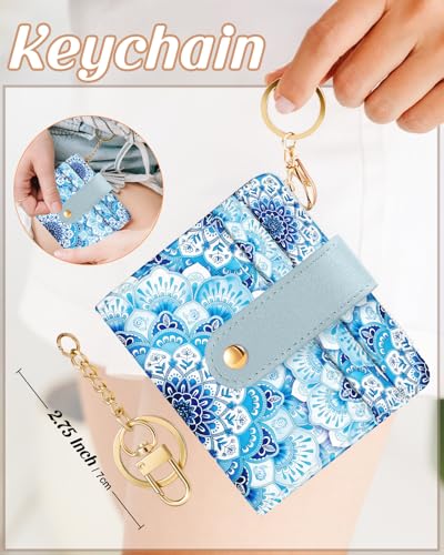 Image of Bistup Small Card Wallet for Women with Keychain, Blue Flowers | Clear ID Window, Compact Design for Daily Carry, Durable Material, Sturdy Keychain, Aesthetic