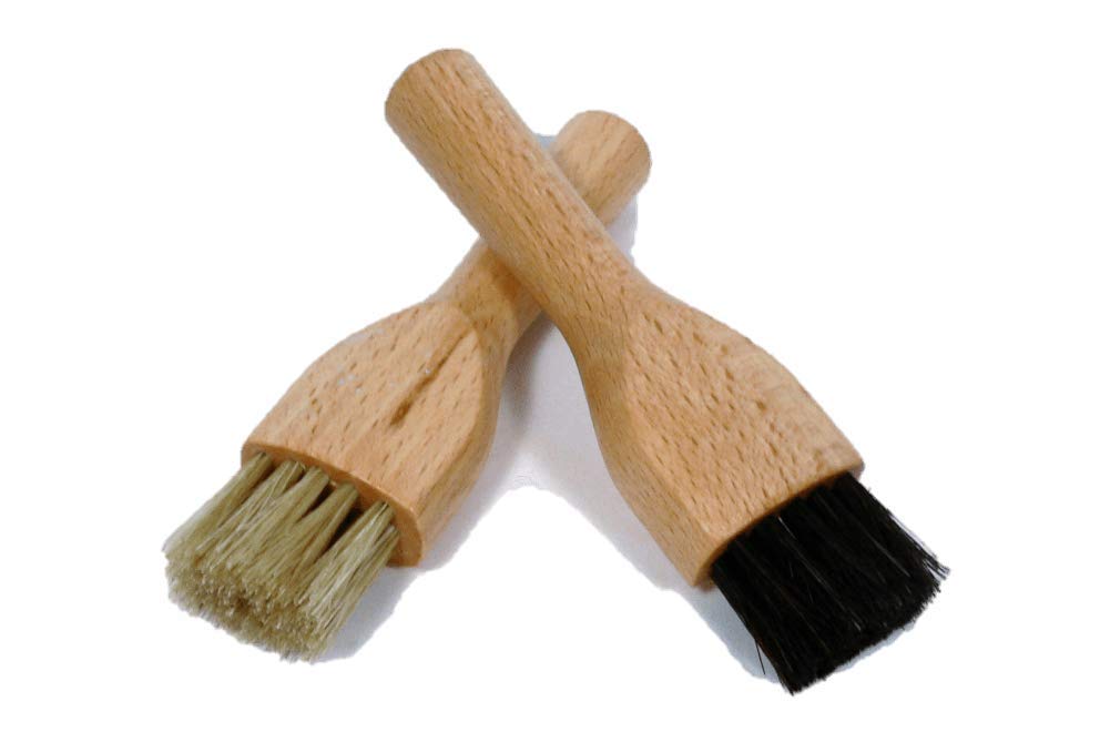 Valentino Garemi Shoe Brush Applicator Set – Shoe Cream Shine Paste Tin Can Polish - Long Beech Wood Handles Natural Hog Hair – Made in Germany