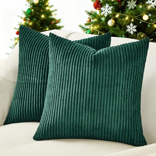 Topfinel Kissenbezug 45x45 2er Set Weihnachten dunkelgrün Kordsamt...