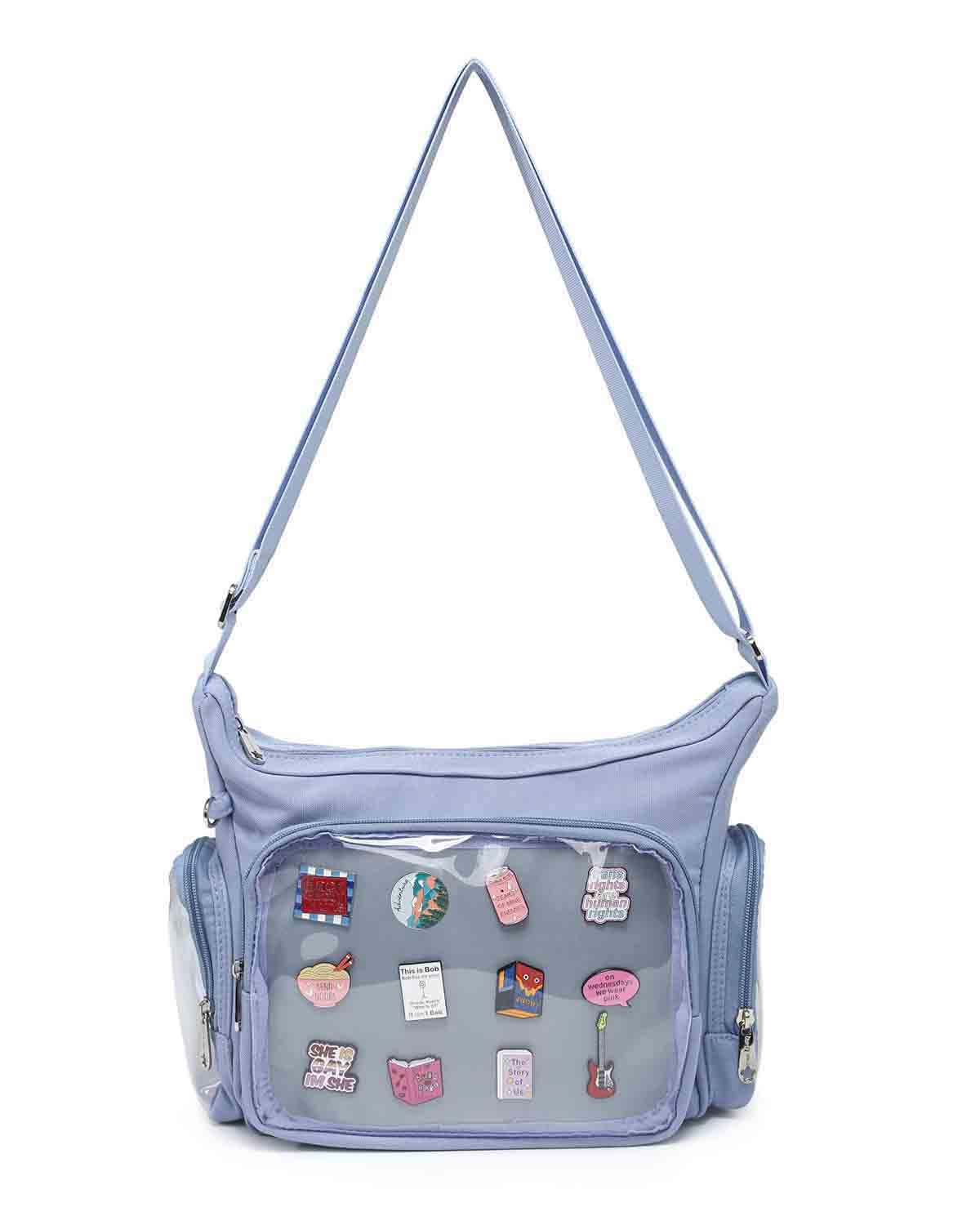 Canvas Ita Bag Crossbody Shoulder Bag Kawaii Purses and Handbags with Anime Pins Display