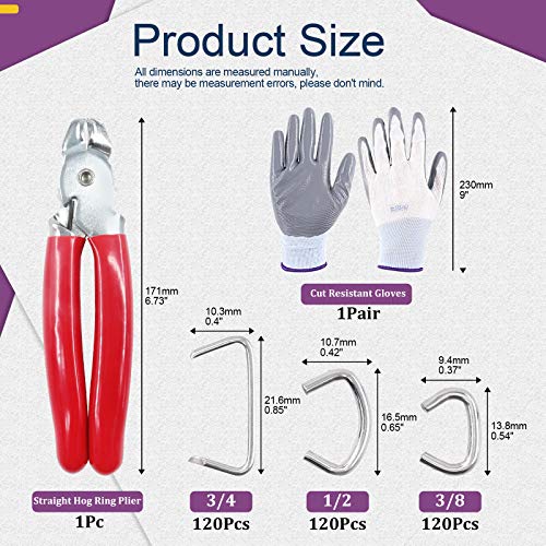 Swpeet S1323 360Pcs 3/4 Inch 1/2 Inch 3/8 Inch Galvanized Hog Rings With Straight Hog Ring Pliers Assortment Kit thumb #1