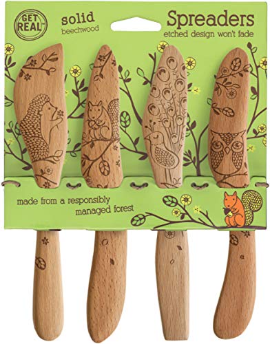 Talisman Designs 2302 Laser Etched with Woodland Design Beechwood Cheese Spreaders, Set of 4