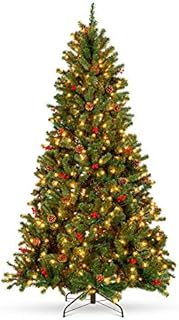 Best Choice Products 9ft Pre-Lit Pre-Decorated Spruce Hinged Artificial Christmas Tree w/ 2,128 Tips, 60 Pinecones, 60 Berries, 900 Lights, Metal Base