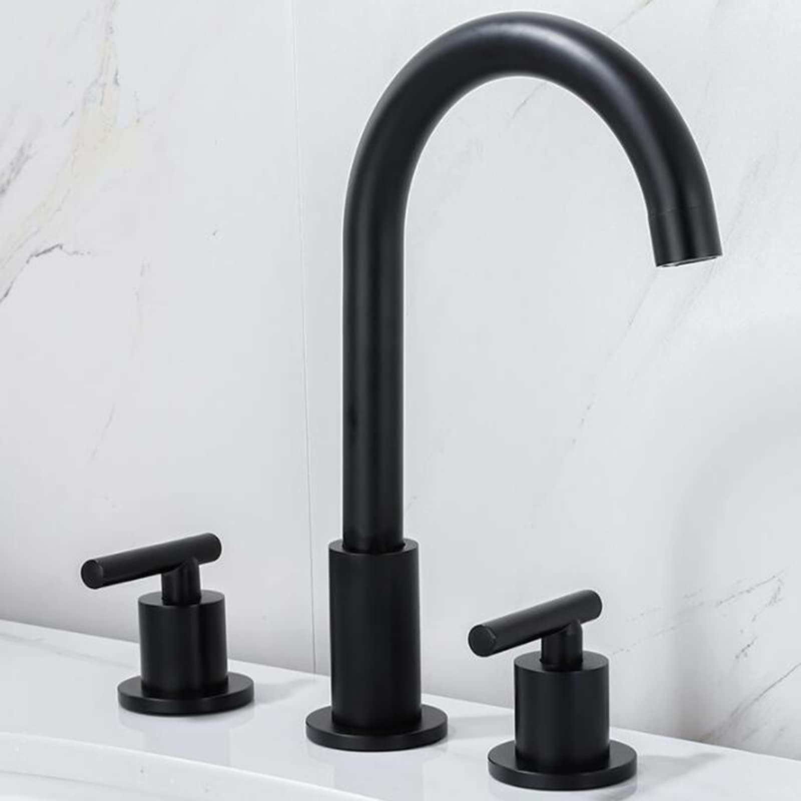 Badkamer Split Drie-Gat Wastafel Kraan Wastafel Dubbele Handvat Warm en Koud Water Kraan Zwart, Een Woord Handwiel Galvaniseren Zeven Karakter Model