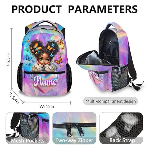 School Backpack Set for Girls, Personalized 3Pcs School Backpacks Matching Combo for Travel Camping, Custom Lightweight Schoolbag with Lunch Bag Bundle for Children Age 6-122