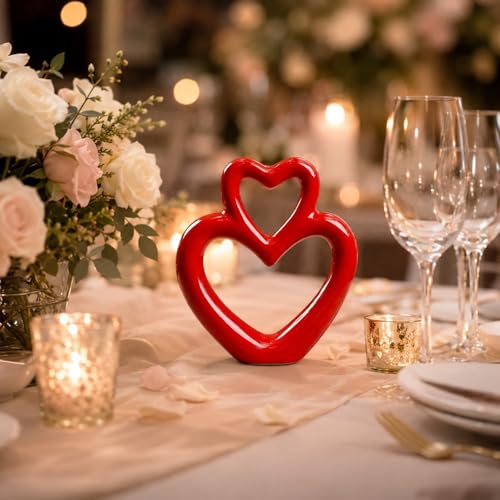 Escultura de corazón de cerámica roja LUOZZY para decoración miniatura 3