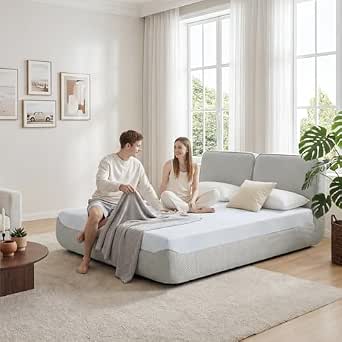 KISLOT Queen Bed with Mattress Included, All-Foam Compressed Bed Set, No Assembly Required, Light Grey