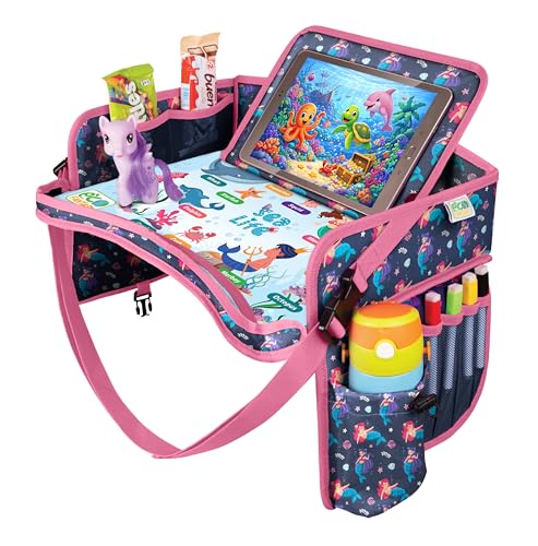 ECOFANTASY Kids Car Seat Travel Tray, Car Table & Lap Desk – Mermaid