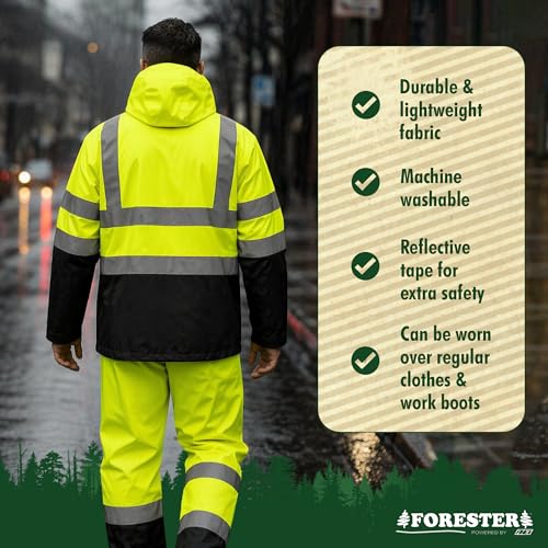 Image of FORESTER Class 3 Hi-Vis Rain Suit - Waterproof Jacket & Pants | Heavy Duty Rain Gear for Men & Women | Reflective