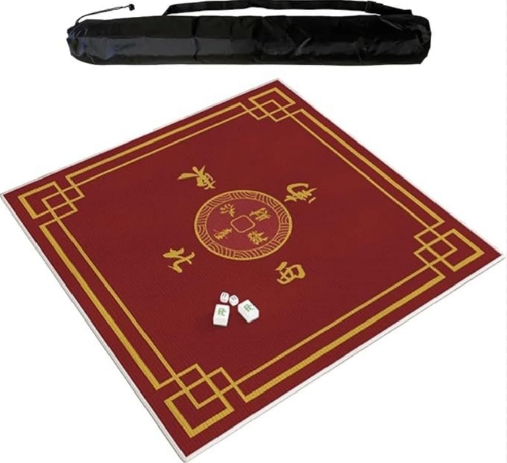 Duża mata do mahjonga z czarną torbą, gruba antypoślizgowa mata na stół do mahjonga Paigow, mata na stół do gier karcianych Mahjong Paigow Poker, czerwona (60 cm/23,62 cala)