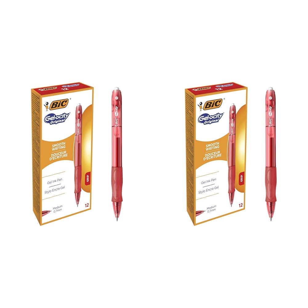 BIC Gel-ocity Original bolígrafos Retráctiles Gel punta media (0,7 mm) - Rojo, Caja de 12 unidades (Paquete de 2)
