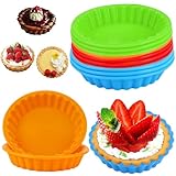 Silikon Mini Tarteform, 12 Stück Antihaft Quicheform, 11 CM Tartelette Förmchen, Mini Runde Silikonform,Tortelett Silikonbackformen, Silikon Muffinförmchen, für Tarte, Grün, Blau, Orange, Rot