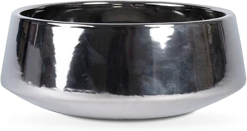 Miniatura 3 de Maceta redonda y elegante de cerámica plateada para centro de mesa, moderna maceta decorativa para interiores y exteriores, 5 pulgadas de alto x 12