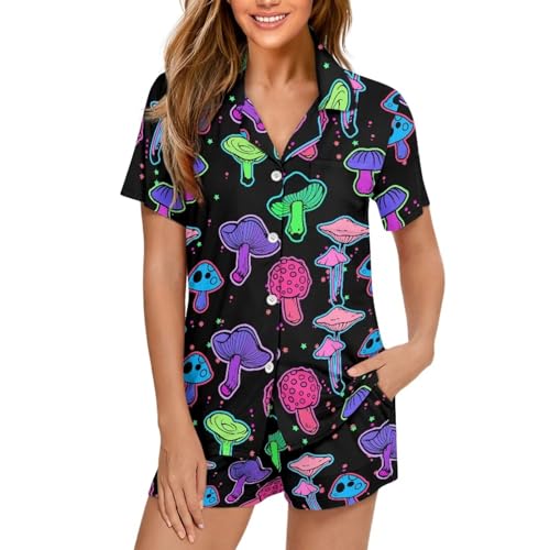 Image of Women's Short Sleeve Sleepwear Pajamas Nightwear with Pockets | skin-friendly breathable material resists pilling fading and deformation after repeated washing