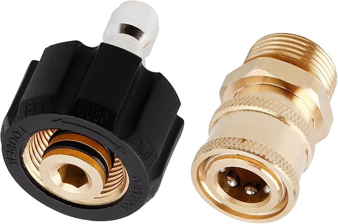 Bestgle 2個入 高圧洗浄機用アダプター 真鍮製 M22 14mm メスカプラー + 1/4オスプラグ 高圧洗浄ノズルアダプター、ワンタッチカプラー ッチで クイック コネクト、高圧洗浄機ホース、スプレーガン、パイプ、ポンプ用