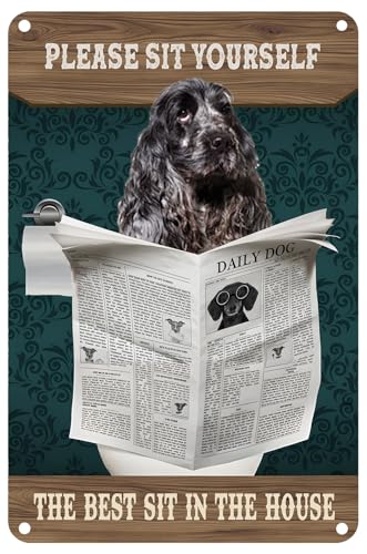 Cocker Spaniel Dog Decor Vintage Metal Tin Sign, Dog Please Sit Yourself Metal Poster Plaques, Indoor Outdoor Bar Kitchen Home Bathtub Bathroom Wall Art Decoration Signs 8x12 Inch Gift