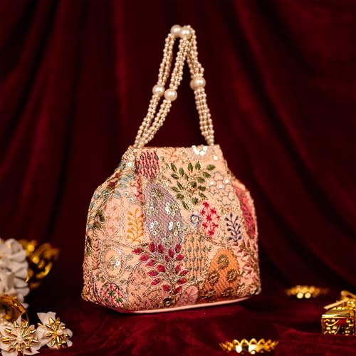 Image of Opulent Pearl Potli Bag, Bridal Wedding Handbag, Designer Beaded Clutch for Women, Festive Ethnic Purse