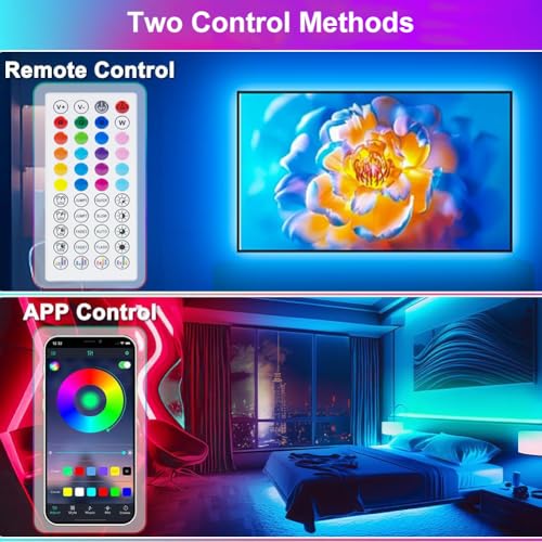 PSTAR LED Strip Streifen 8M, mit Fernbedienung&App&Musik Sync, Bluetooth Smart LED Strip Self-Adhesive, Timer Setting for Gaming Room, Room, Kitchen, Party