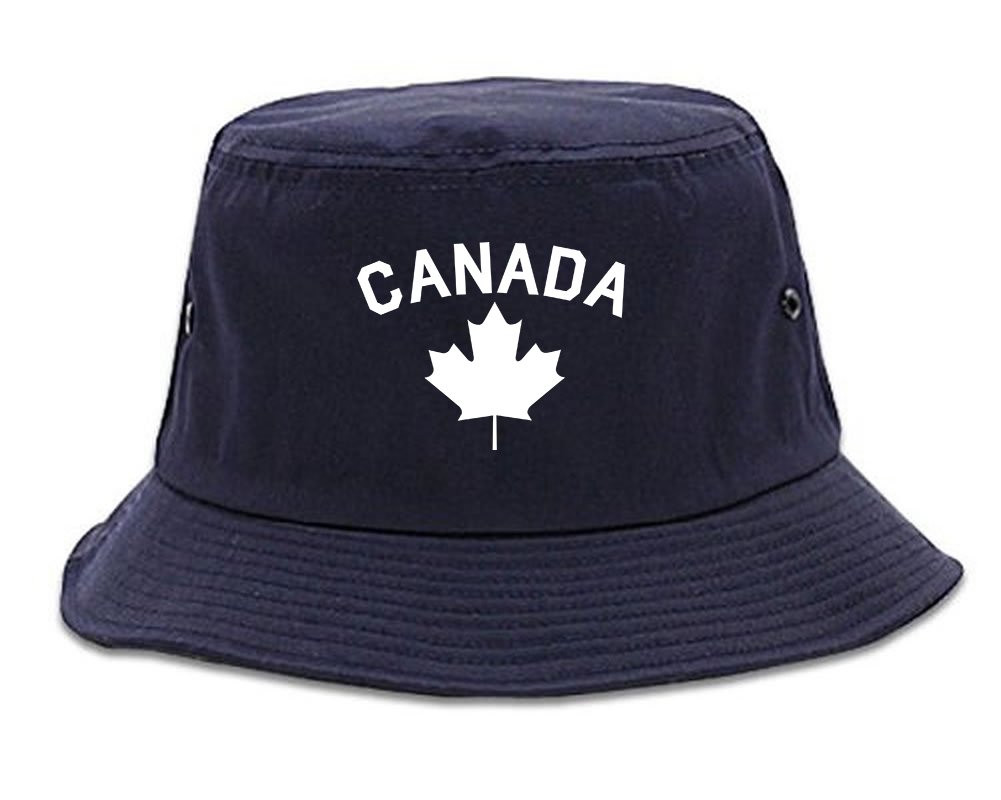 Canada Maple Leaf Red Mens Bucket Hat Navy Blue