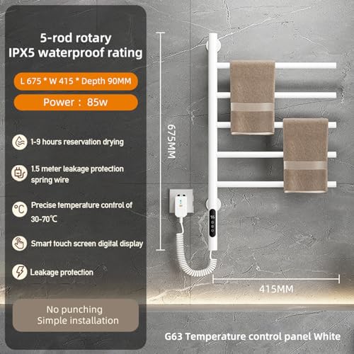 Toallero eléctrico giratorio de 5 brazos con temporizador para baño y spa 4