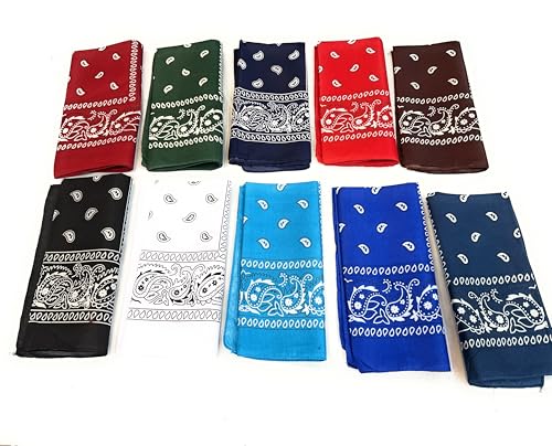 10 Pcs Bandanas Bulk Paisley Bandanas Unisex Cowboy Head Wrap Scarf Headband Handkerchief for Women Men