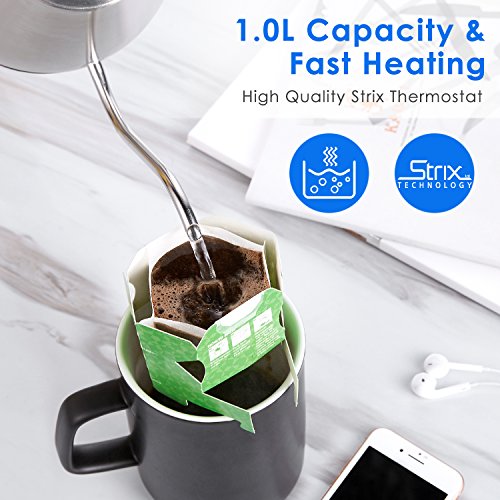 Aicok Electric Kettle [Upgrade] Electric Gooseneck Kettle with Temperature Control 104°F-212°F, Pour Over Coffee Kettle 1.0L Full Stainless Steel Interior & LED Display, Fast Tea Kettle 1000W - Thumbnail 6