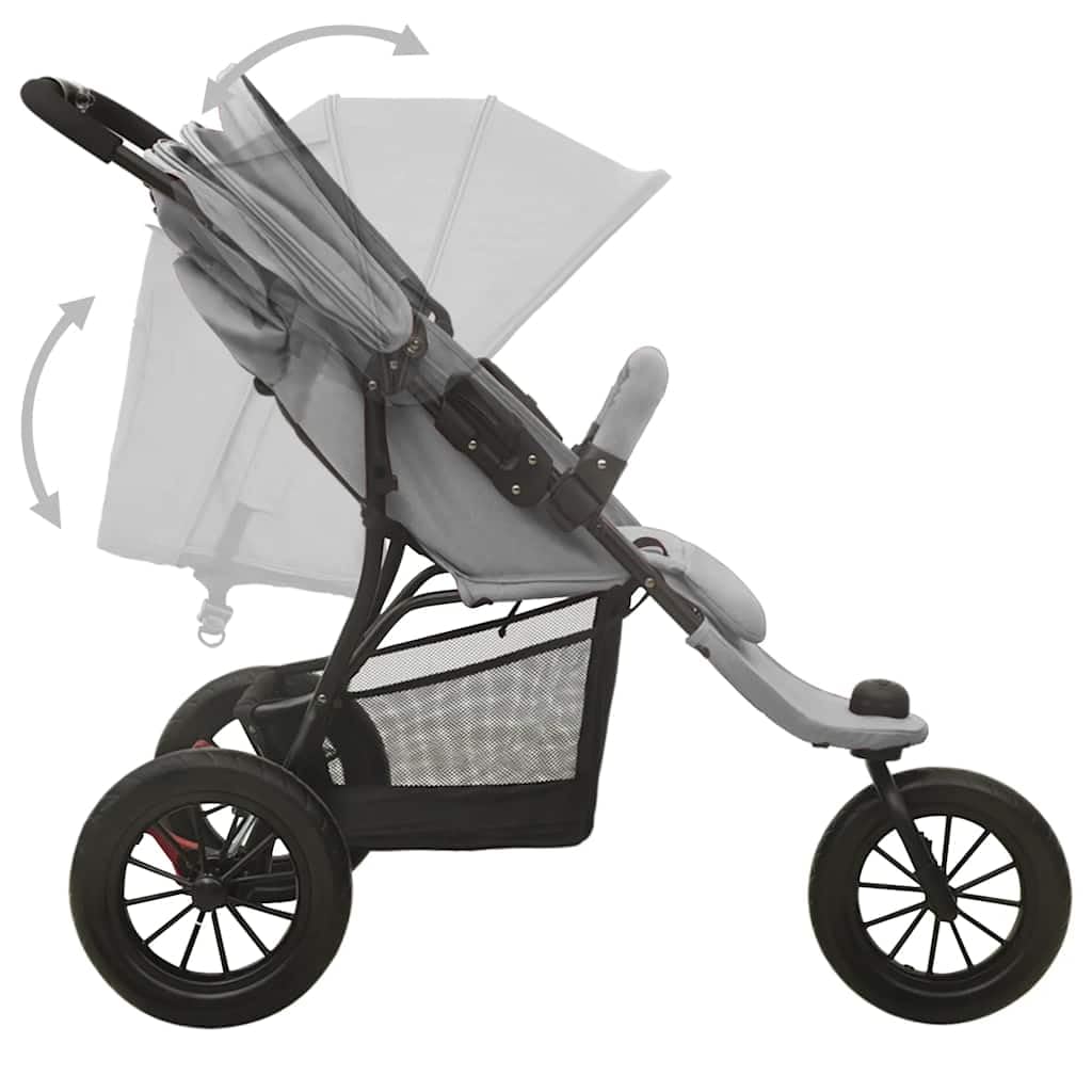Poussette 3 Roues, Poussette Tout-terrain Campagne de Jogging Pliable pour bébé Gris clair Acier