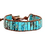 SofiaCreations Natural Gemstone Crystal Tube Beads Handmade Cuff Wrap Bradied Leather Bracelet, Lapi