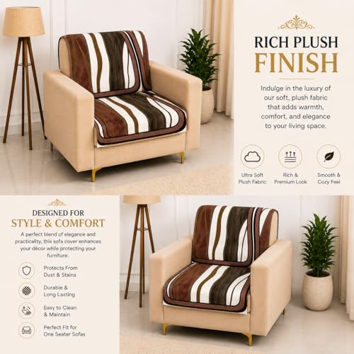 Image of Homerz Premium 'Luxe Series' Holland Velvet Sofa Cover | Smooth Finish | Anti-Skid Fleece Backing | Soft Touch Couch Protector for Living Room (Ocean Crest, 1 Seater, Seat Cover with Backrest)