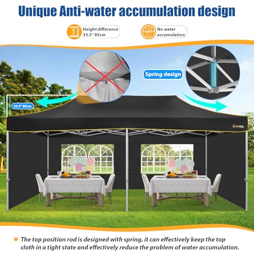 Image of Hoteel 10x20 Heavy Duty Pop Up Canopy Tent with 4 Sidewalls, Black