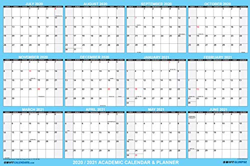 SwiftGlimpse 2019-2020 Academic Wall Calendar Erasable Large Jumbo Oversized Wet & Dry Erase Laminated 12 Month Planner, June - July - Classic Blue (32x48 Horizontal)