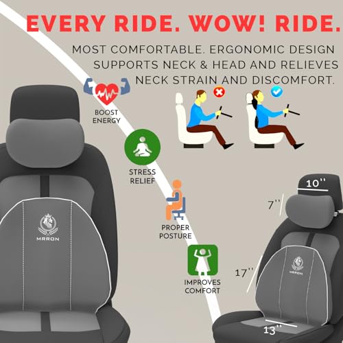 Image of MRRON Series Memory Foam Neck Rest & Lumbar Support for Car or Office Chair, Neck Pillow Kit Designed Ergonomically for Extra Support (Grey, Spine Support)