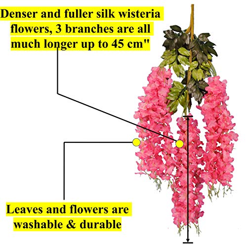 Image of Tdas Artificial Flower Wisteria Hanging Vine for Home Decoration Plants Plastic Flowers Decor Items Decorative Bunch Creepers Garlands Leaves Wedding Room, 110 CM (Dark Pink, 6)